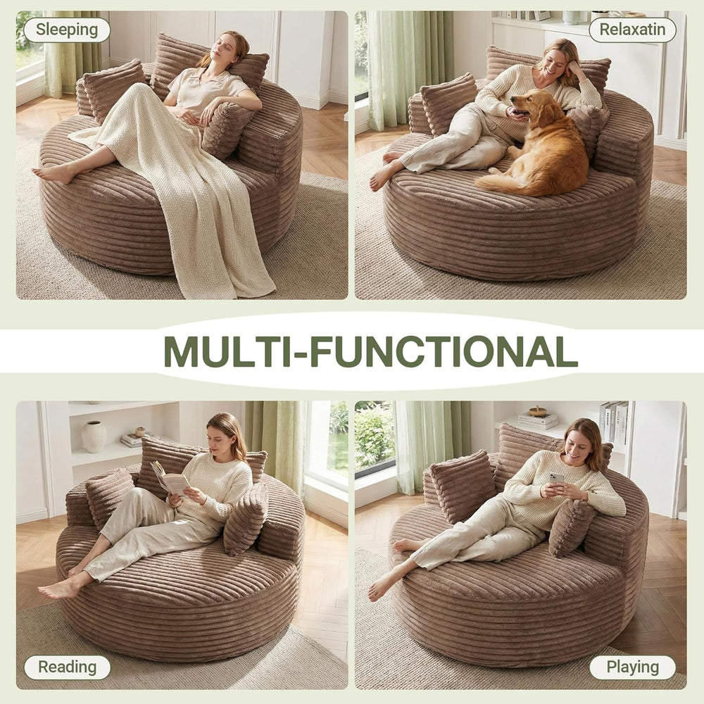 55''Oversized Round Chair Lounge Chaise Indoor, Modern Upholstered Co...