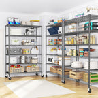 82" H X45 W X18 D Storage Shelves with Wheels, 6 Tier Wire Shelving Adjustable Metal Shelving Pantry Shelves Capacity 1200LBS for Garage Shelving, Pantry, Kitchen, Closet, Commercial, Black