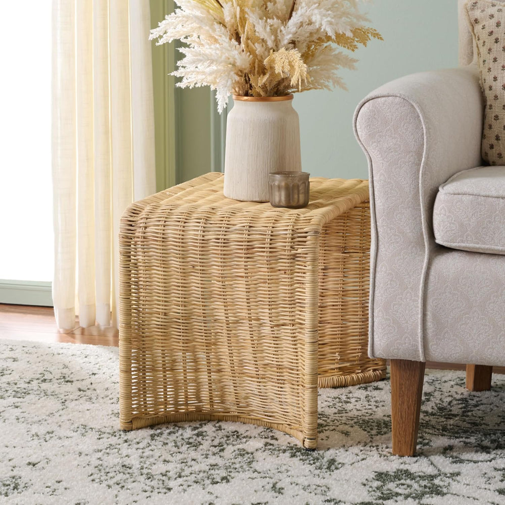 SAFAVIEH Home Collection - Zendy Light Natural Rattan Accent Table, Coastal W...