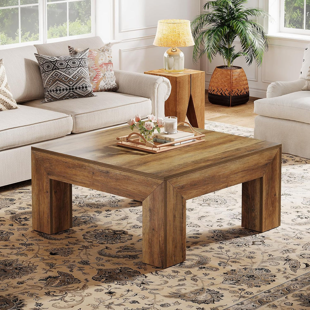Tribesigns Farmhouse Square Coffee Table for Living Room, 39.37-Inch Low Larg...