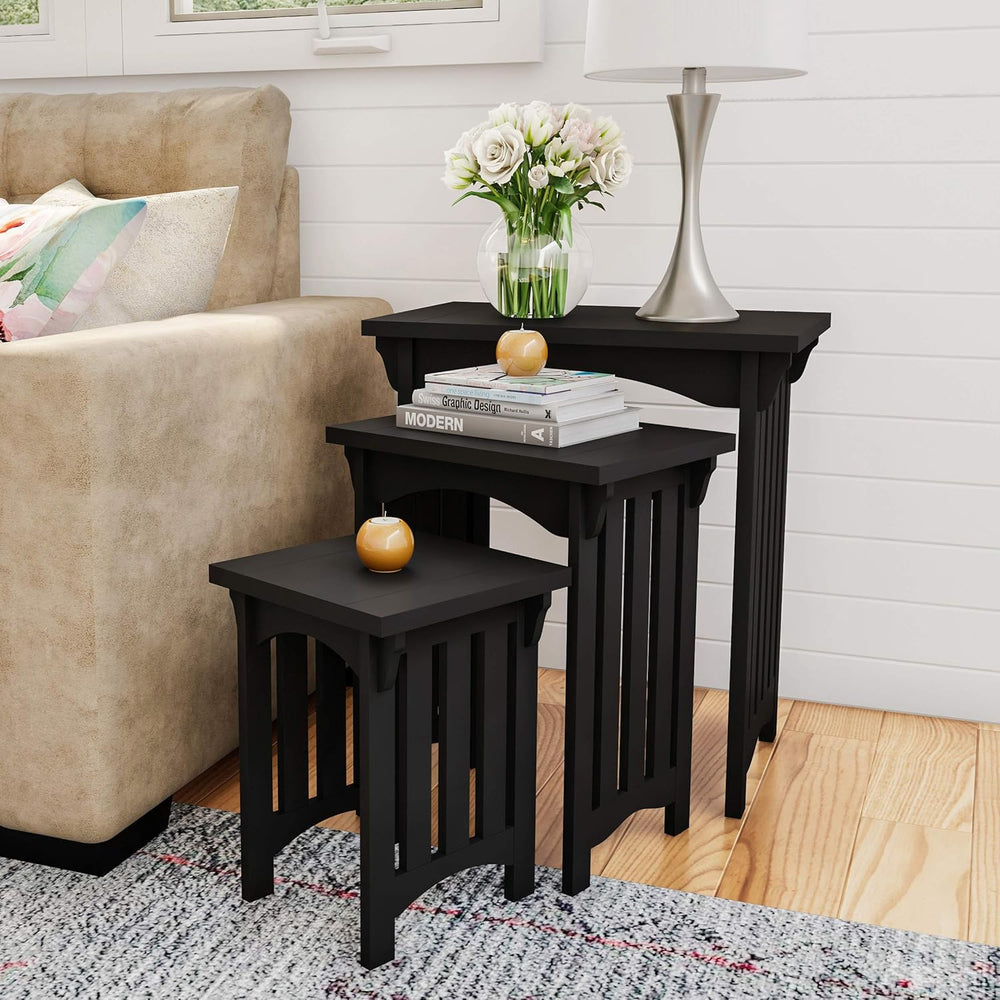 Lavish Home Nesting Tables, Black, Set of 3, 21.5”/15.75”/10.75” | Traditiona...