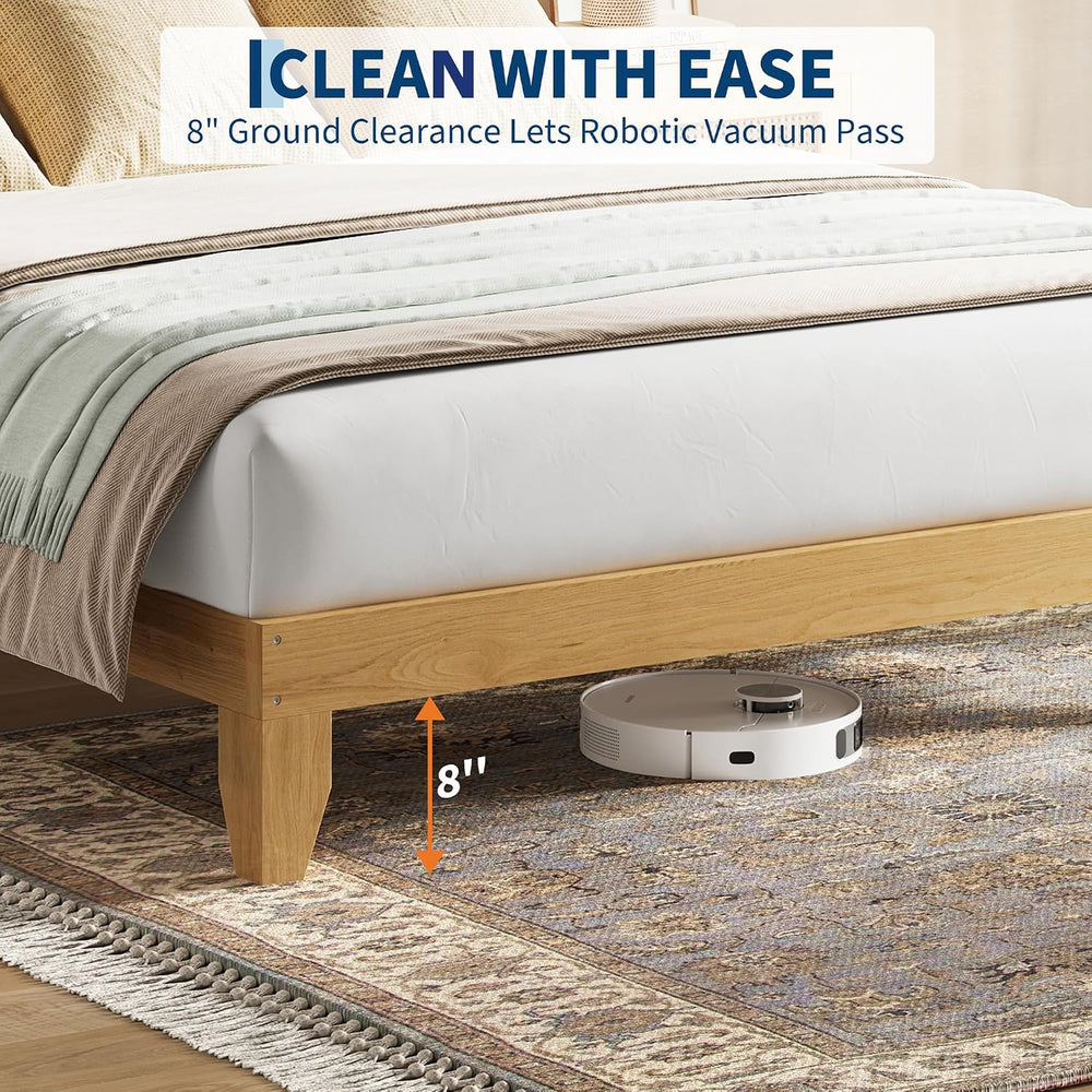 Rattan Bed Frame Full Size with Natural Rattan Headboard & LED Lights