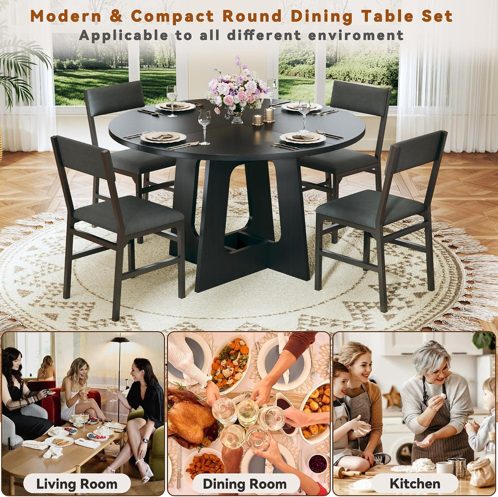 HUAHUU Round Dining Table Set for 4, 5-Piece Kitchen Table and Chairs for 4, ...
