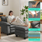 LINSY HOME Cloud Sofa Accent Chair with Ottoman Chaise Lounge Chair Indoor, Corduroy Couch Sofa Chair for Living Room Apartment Bedroom Office, Grey