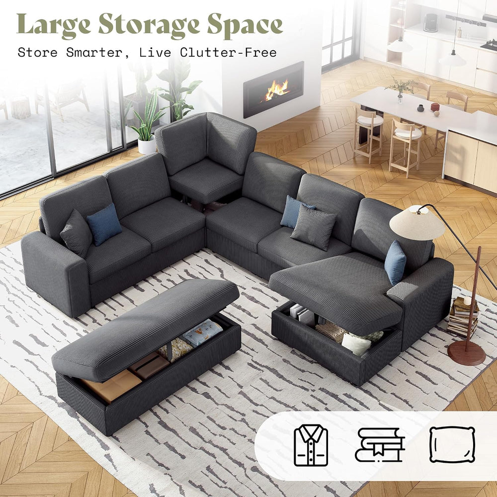 130" Sectional Couches for Living Room, Modular Sectional Sofa, Grey | S...