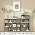 furtble Bookshelf with Storage Bin, 6-Cube Storage Organizer, Modern Wood Open Bookcase, Multifunctional Display Shelf for Living Room, Bedroom, Home Office, Gray Oak