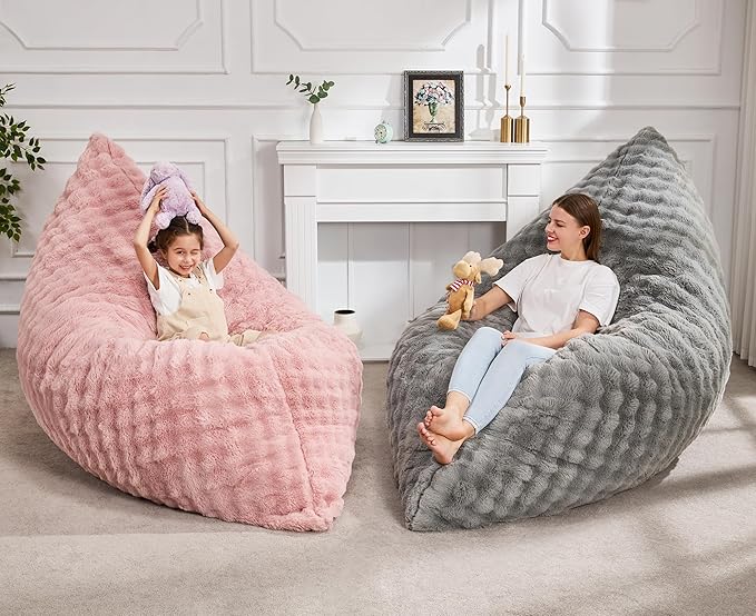 Hobestluk 3 in 1 Bean Bag Chair Giant Bean Bag Chairs for Adults with Bubble Cover Convertible Bean Bag Floor Cushion with Machine Washable Cover for Living Room (Bubble Pink)