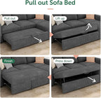 HONBAY Modular Sectional Sleeper Sofa with Pull Out Bed, L Shaped Sofa with Storage, Modular Sectional Couches for Living Room, Dark Grey