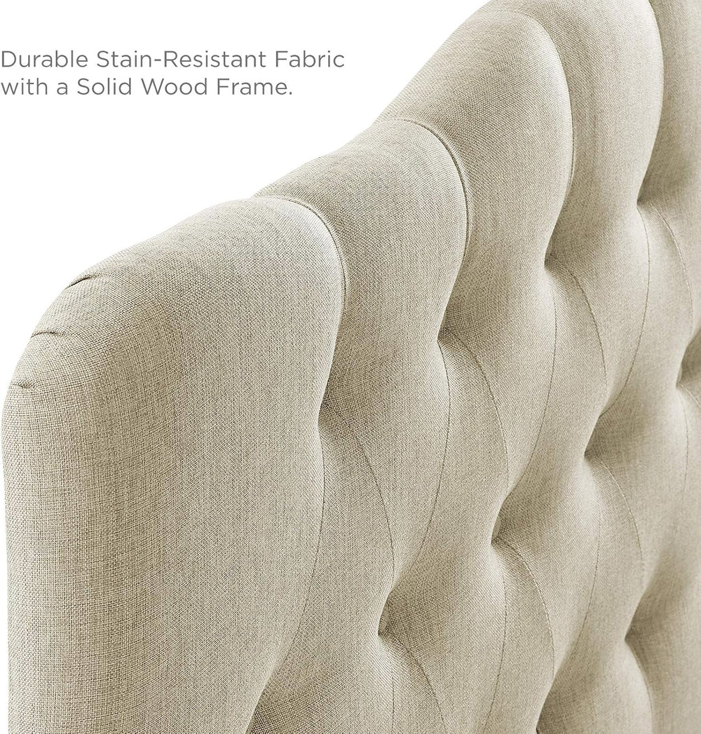 Modway Annabel Tufted Button Linen Fabric Upholstered Queen Headboard in Beige