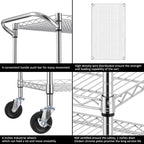 Finnhomy 3 Tier Heavy Duty Commercial Grade Utility Cart, Wire Rolling Cart with Pushing Handle Bar, Steel Metal Kitchen Service Trolly with Wheels, Shelf Size 18" D x 36" W, NSF, Chrome