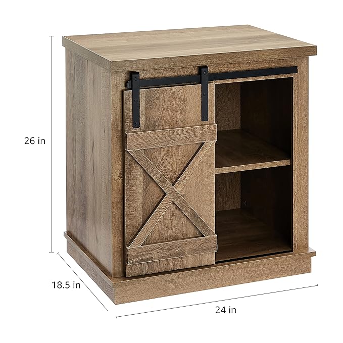 ROCKPOINT Sliding End Table with Slide Barn Door,Storage Sofa Table,Dark Oak