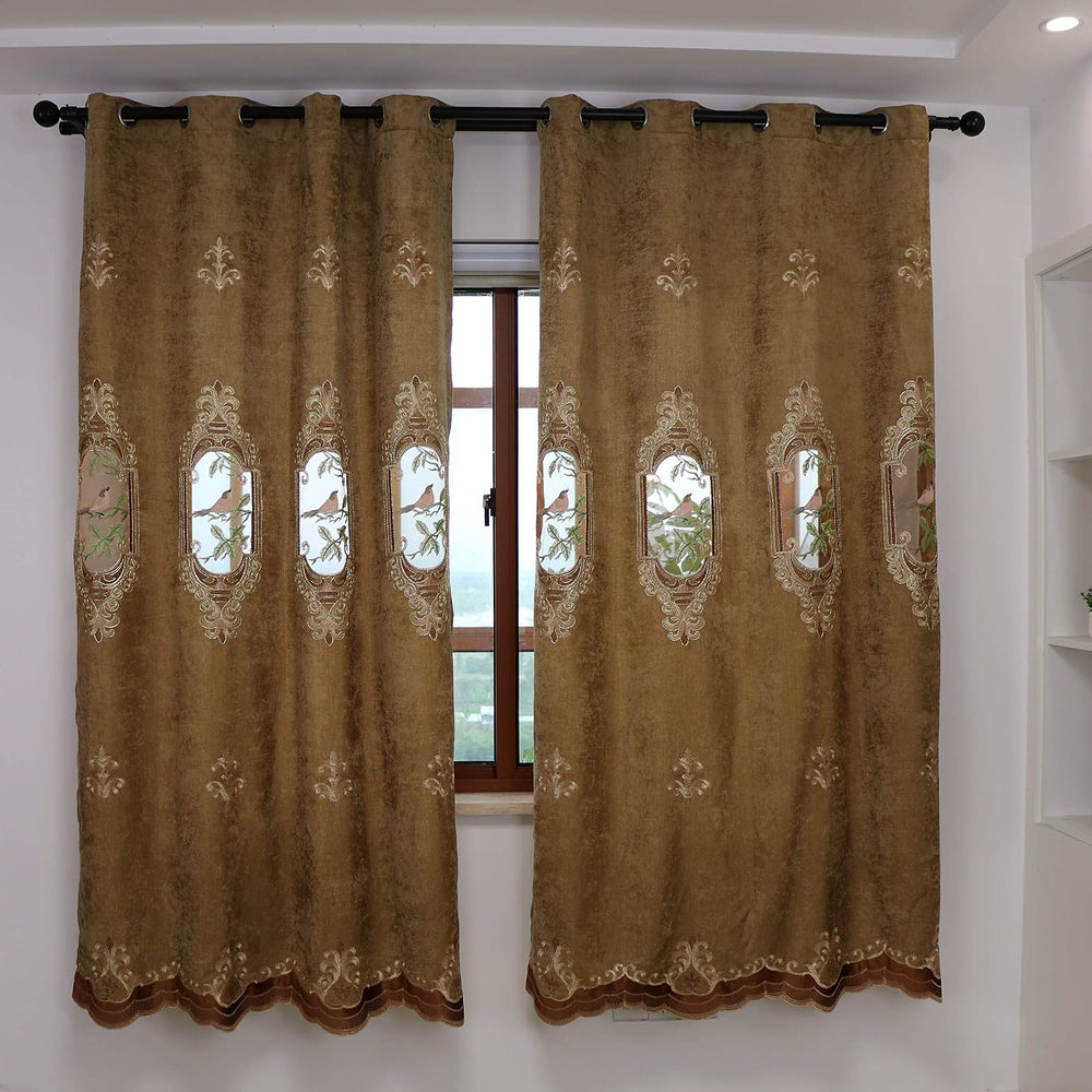 SLOW SOUL Set of 2 Panels Embroidered Birds 80% Blackout Curtains for Living ...