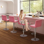 Yaheetech Bar Stools Set of 4, Velvet Fabric Swivel Barstools, Height Adjustable Counter Chairs, Modern Stools with Back for Bar Kitchen Island Dining Room, Pink