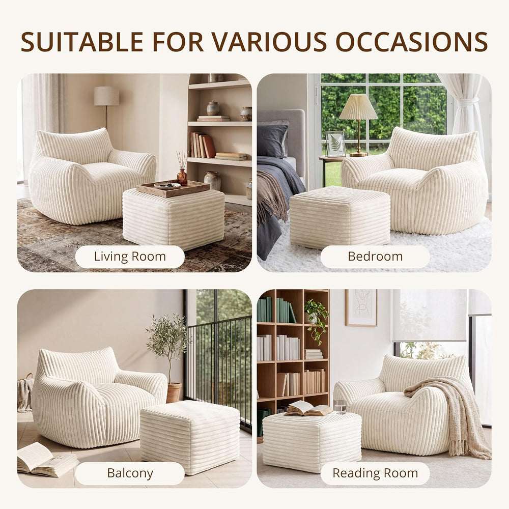 Giant Bean Bag Chair for Adults, Large Bean Bag with Ottoman | Cloud Comfy Be...