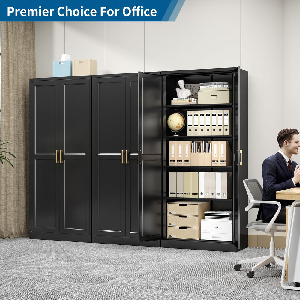 71" Black Metal Storage Cabinet with Doors, Heavy Duty | Freestanding Cu...