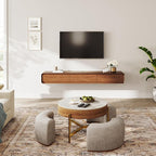 POVISON Fully-Assembled Minimalist Floating TV Stand, Modern Wall-Mounted Entertainment Center with 3 Flip-Down Cabinet Doors, Solid Wood, Walnut Veneer, 78"