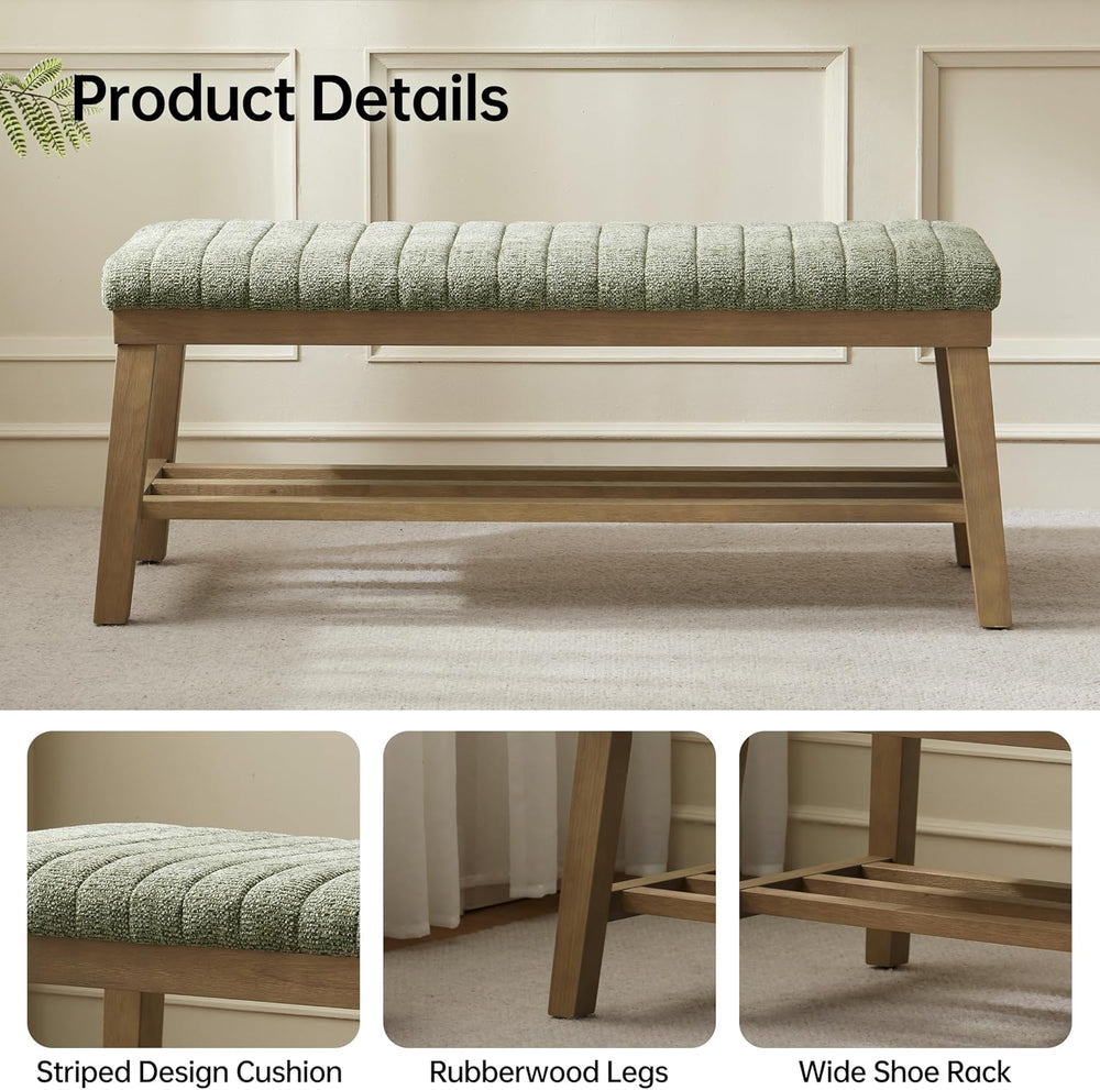 VKNOW Entryway Bench, Storage Shoe Bench with Rubberwood Legs, Green | Shoe R...