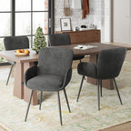 VKNOW Modern Dining Chairs Set of 2, Upholstered Dining Room Chair with Armrest, Kitchen Chairs with Curved Ergonomics Backrest for Living Room, Dining Room, Kitchen, Dark Grey