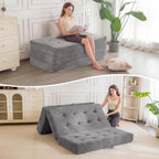 MAXYOYO Folding Sofa Couch Bed, 6 Inch Tri-Fold Floor Sofa Bed, Folding Mattress with Handles, Soft Faux Fur Folding Bed with Supportive Foam Filling, Portable Couch for Living Room, Full, Grey