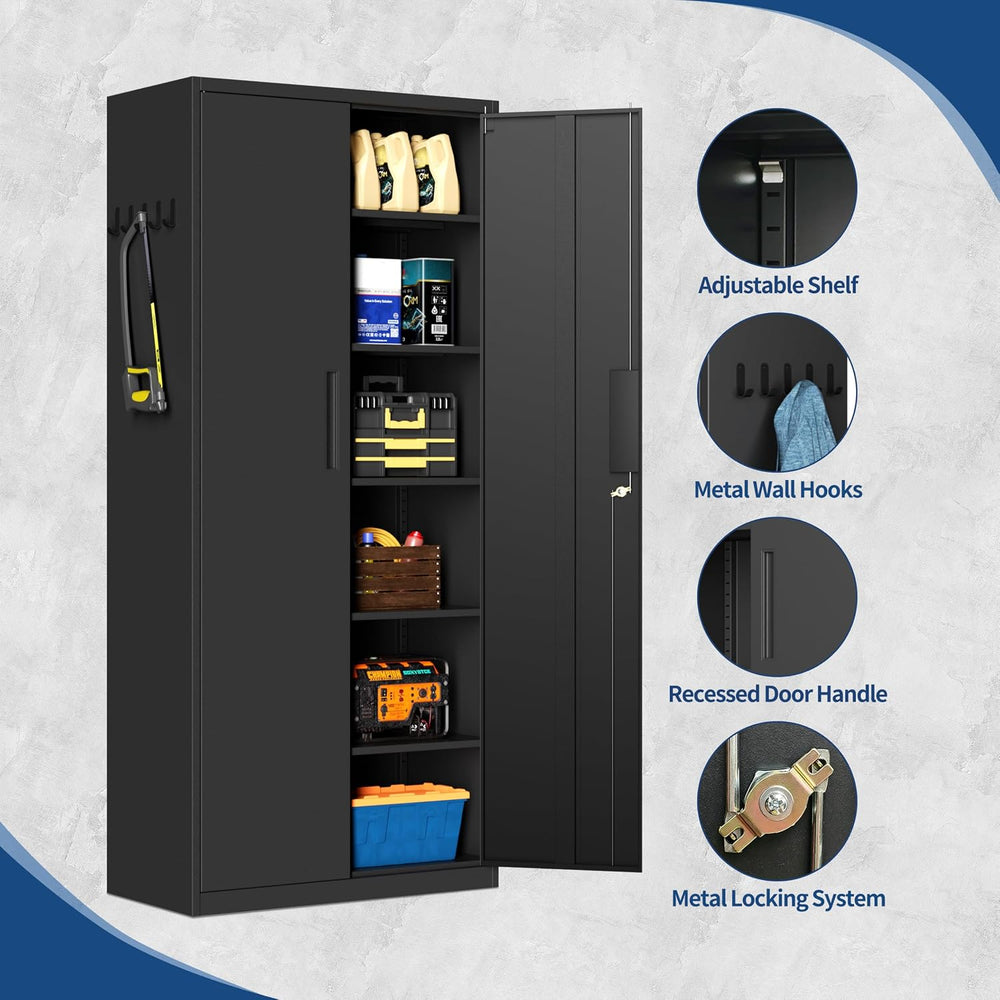 Metal Storage Cabinet with Lock,71” Garage Storage Cabinets with 2 Doors and ...
