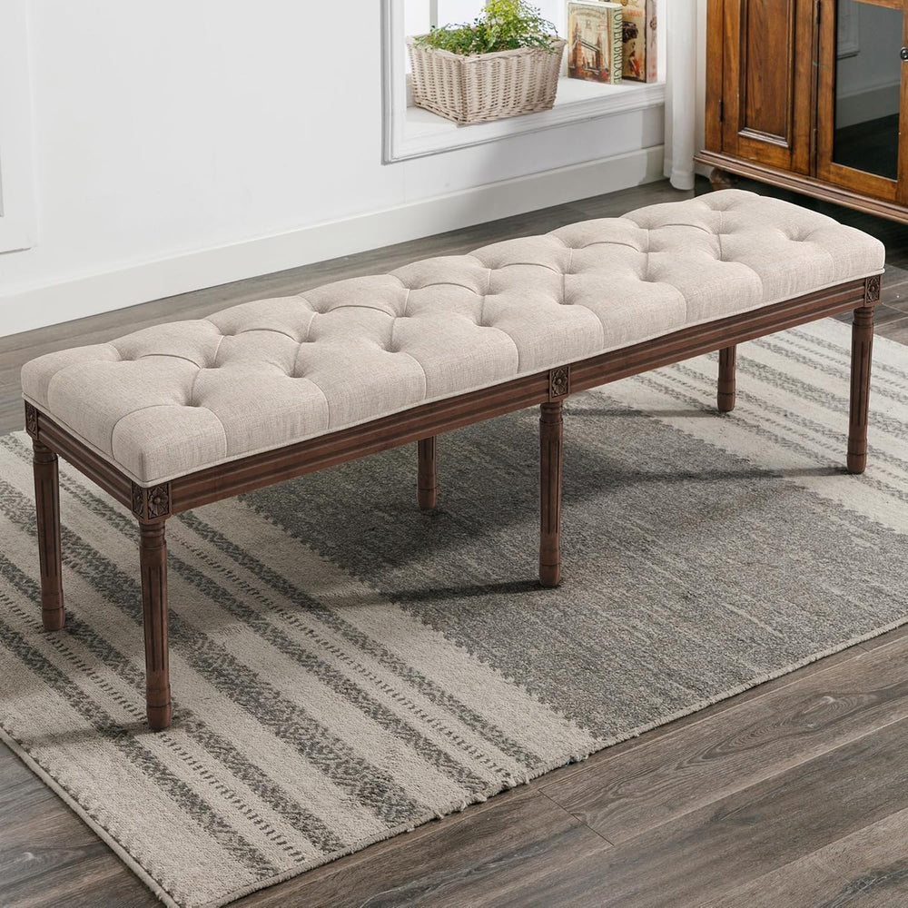 LUE BONA 60" Fabric End of Bed Bench, Upholstered Tufted French Bedroom ...