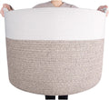MINTWOOD Design Extra Large 22 x 16in Decorative Woven Cotton Rope Blanket Storage Basket Bin Living Room with Handles and Laundry Hamper for Pillows, Pool Towels, Dog Toys, Shoes, Light Brown