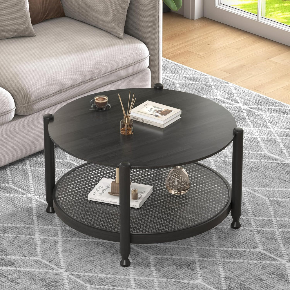 Farmhouse Round Nesting Coffee Table Set of 2, Solid Wood Round Coffee Table ...