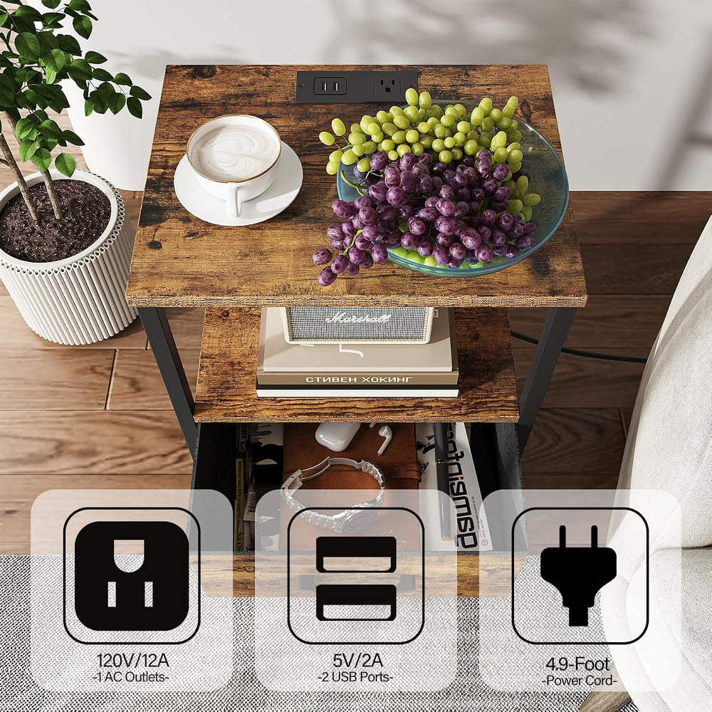 TUTOTAK Nightstands Set of 2, End Table with Charging Station
