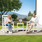 SERWALL Oversized Outdoor Rocking Chairs Set of 2, Oversized HDPE Porch Rockers for Adults, All-Weather Composite Patio Rocking Chairs, White