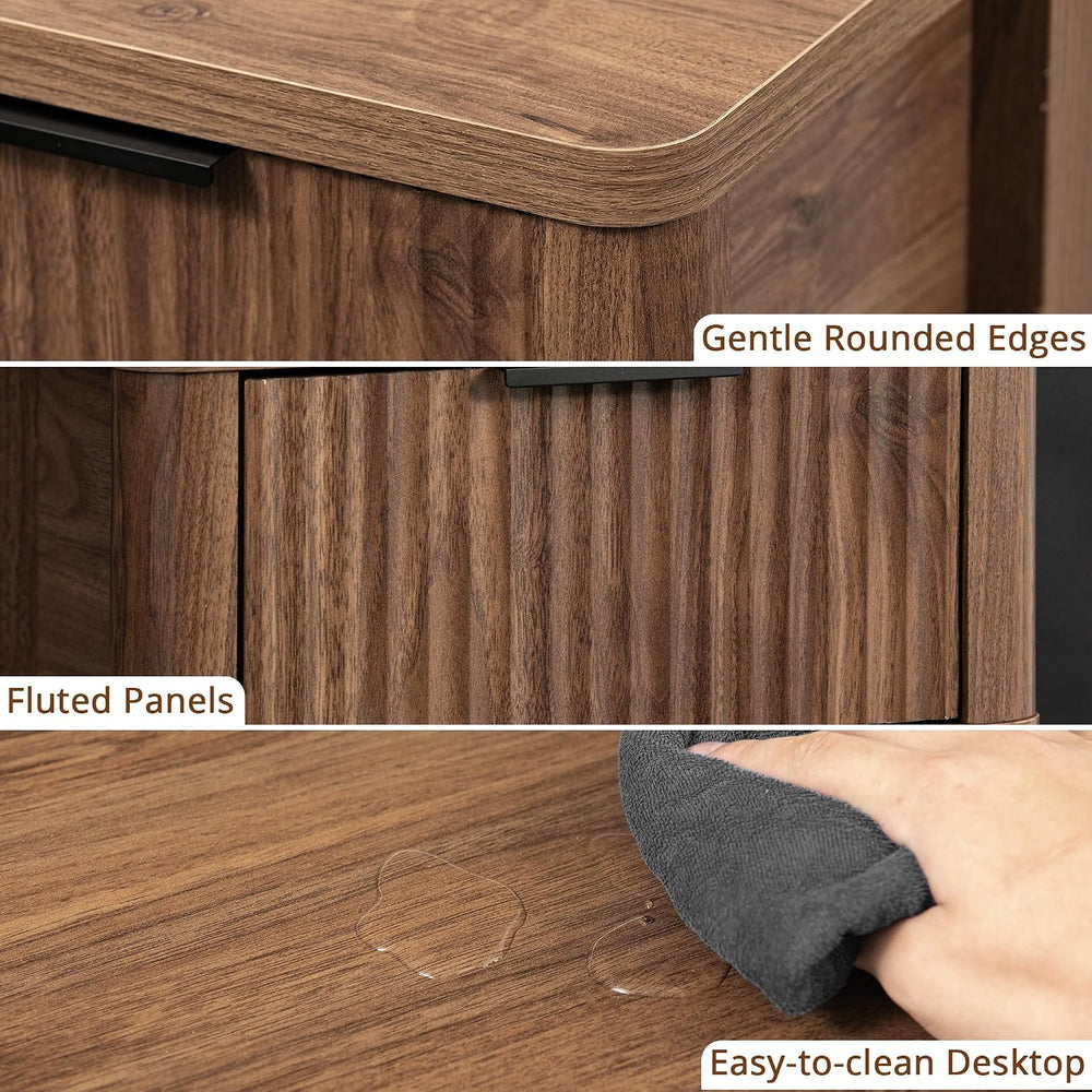 MECHYIN Nightstand Set of 2 with Charging Station, Fluted Bedside Table with ...