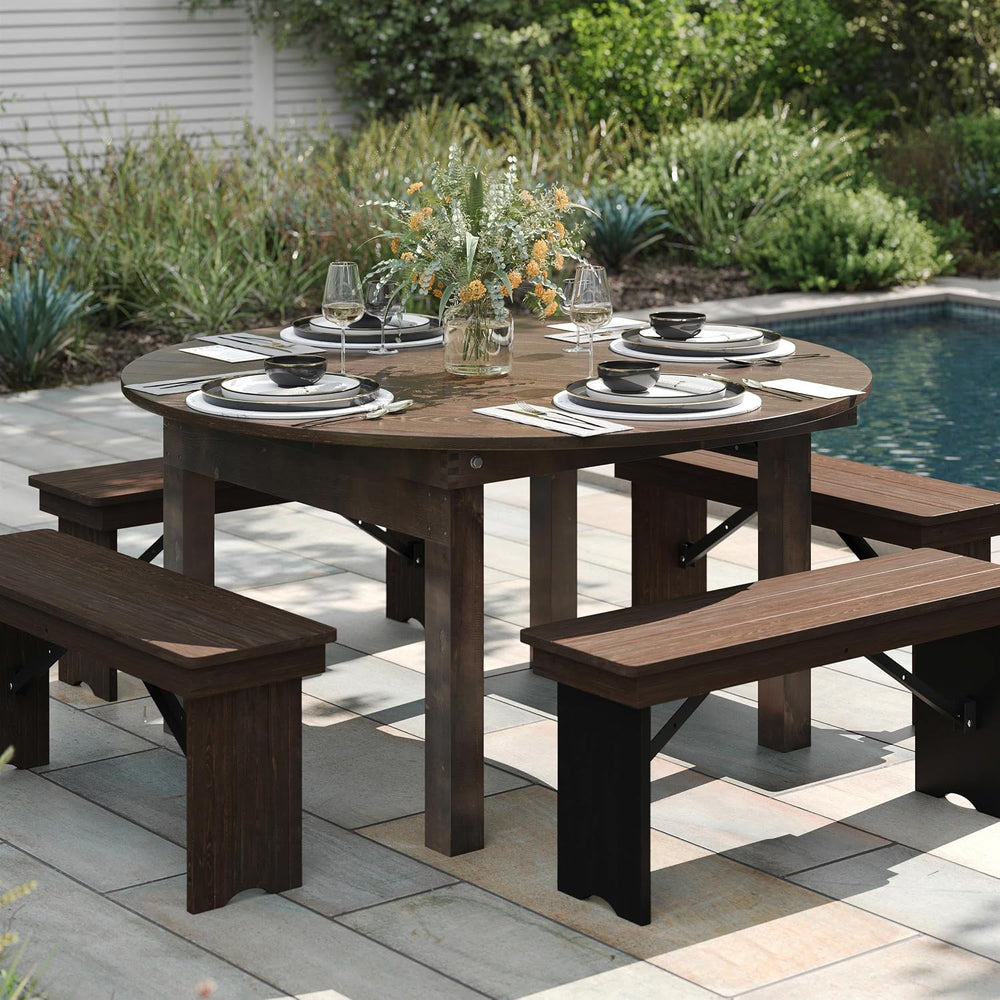 Flash Furniture Hercules Commercial Round Farmhouse Folding Table, Antique Ru...