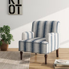 Accent Chair, Mid Century Modern Comfy Armchair for Living Room, Linen Fabric Single Sofa Lounge for Reading Bedroom Apartment Waiting Room with Wood Legs (Dark Blue Stripe, Set of 1)