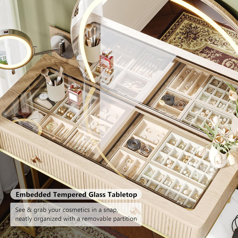 Einhomn Vanity Desk w/5x Magnifying Mirror, Fluted Makeup Vanity w/Mirror and...