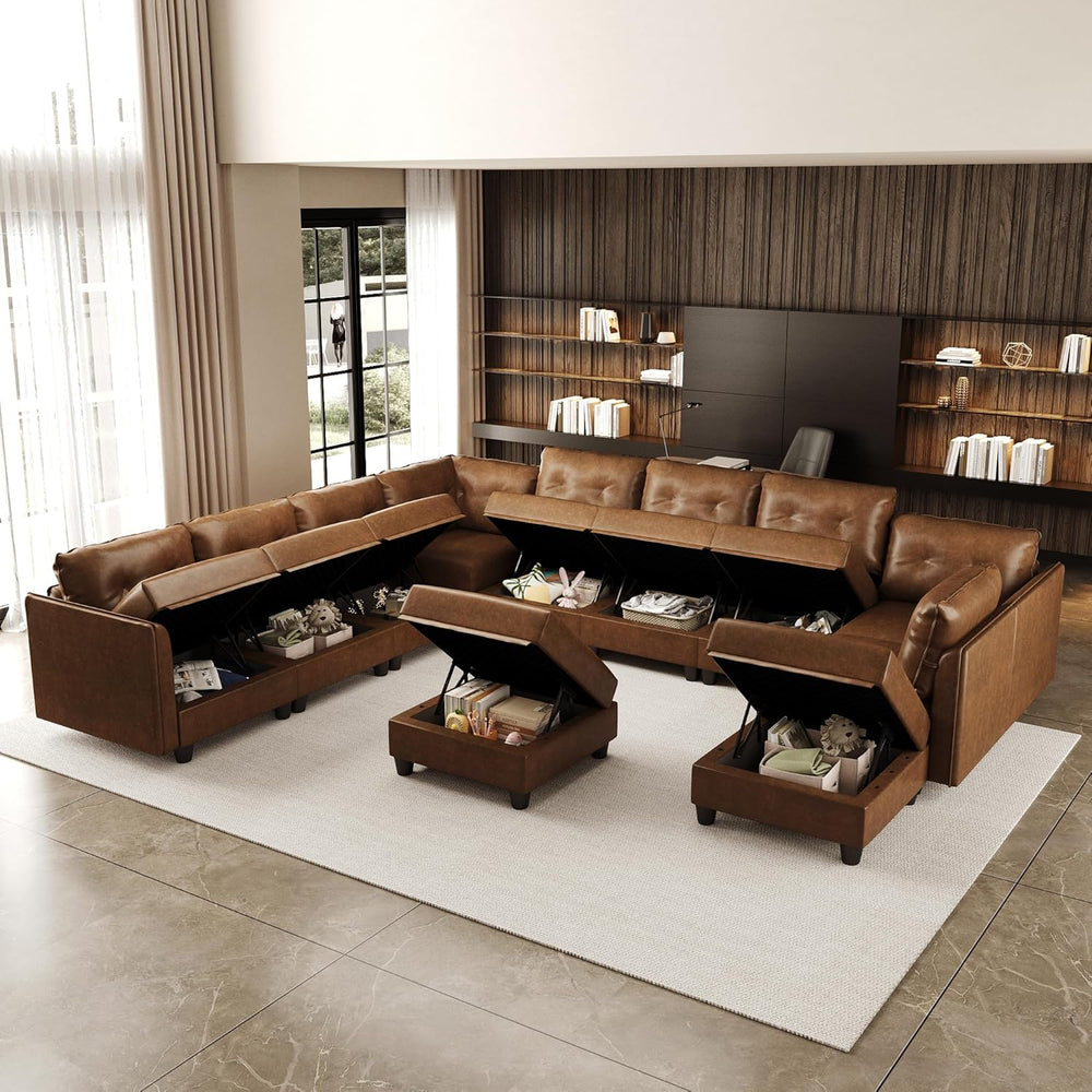 LLappuil 11-Piece Modular Sectional Sofa with Storage, Convertible Faux Leath...