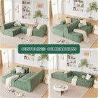 107" Modular Sectional Cloud Couch, Boneless couches Sponge sectionals for Living Room, High Density Sponges Sofa, Modular L-Shape with Chaise, Green