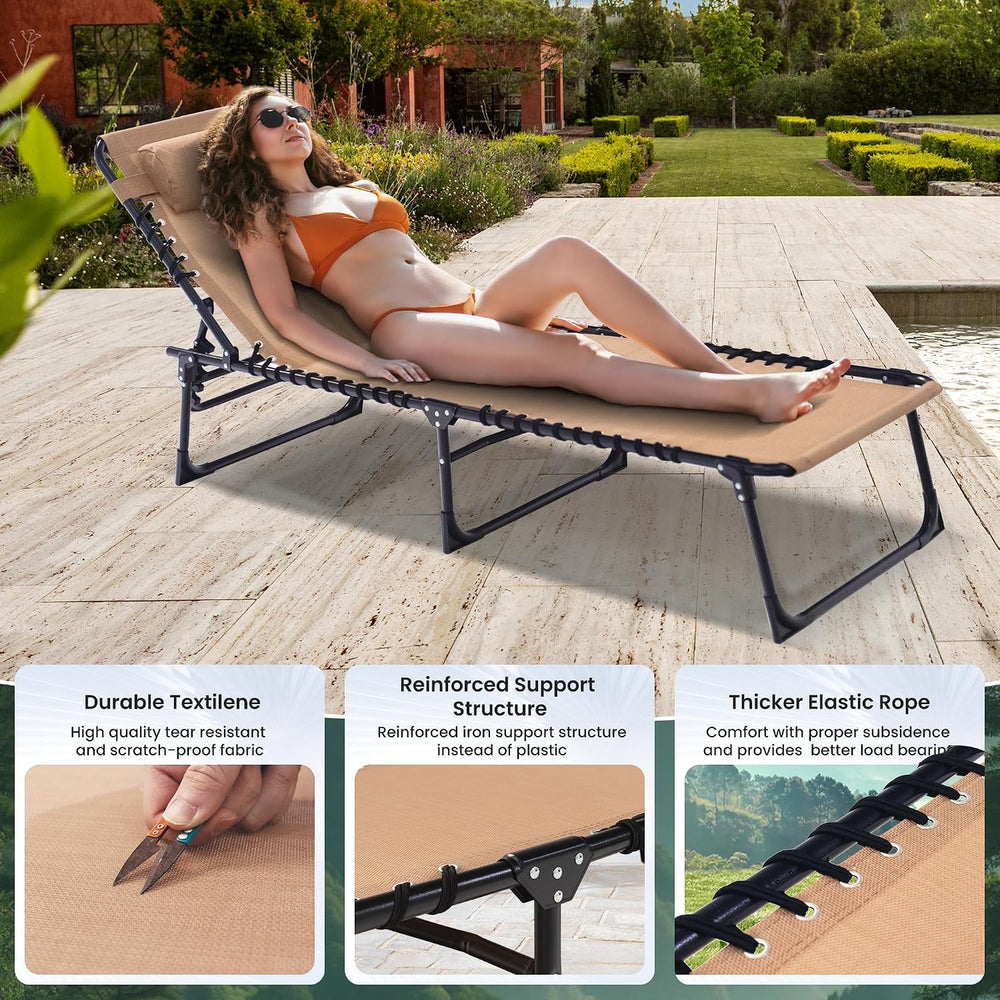 2 Pack Outdoor Folding Chaise Lounge 5-Position Adjustable Recliner 400LB Hea...