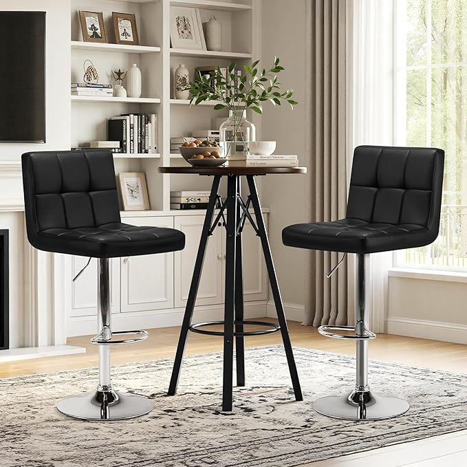 Yaheetech Bar Stools Set of 2, Adjustable PU Leather Swivel Barstools, Modern...