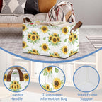 Sunflower Storage Basket with Handles,Leaf Collapsible Rectangle Organizer Bin for Room Decoration Books Box Baskets 17x11.5x10Inch
