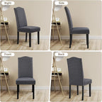 Yaheetech Upholstered Dining Chairs Set of 2, Modern Kitchen Chairs with Nailhead Trims and Solid Wood Legs for Dining Room, Living Room, Restaurant, Fabric Armless Design, Dark Gray