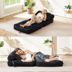 Folding Sofa Bed, Flannel Futon Couch Bed with Pillow and Blanket, Convertible Sleeper Chair for Small Space Apartment Guest Room, Black
