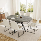 HIPIHOM Extendable Round Dining Table Set for 6 People, 43.3"-59.1" Extendable Kitchen Table with 6 Upholstered Chairs, Space Saving for Kitchen Dining Room (Grey Table+6 U-Shaped White Chairs)