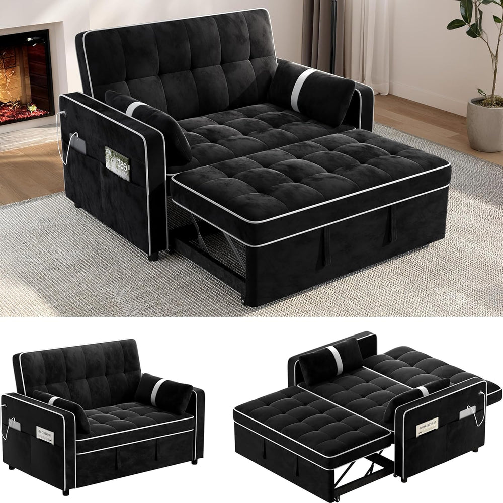 Yaheetech 3 in 1 Sofa Bed Convertible Velvet Sofa Pull Out Couch Folding Love...