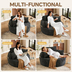 55" Oversized Round Chaise Lounge Chair Indoor, Upholstered Plush Deep Seat Circle Single Cloud Lounge Floor Sofa Chair with 4 Pillows with Side Pocket, Living Room, Bedroom Apartment, Dark Gray