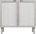 Sango Orre 2-Door Cabinet, Modern Sand Storage Cabinet with Synthetic Rattan Door Panels, Adjustable Shelf, Cylindrical Wood Legs, Discreet Finger Pulls, Elegant Furniture for Living or Dining Room