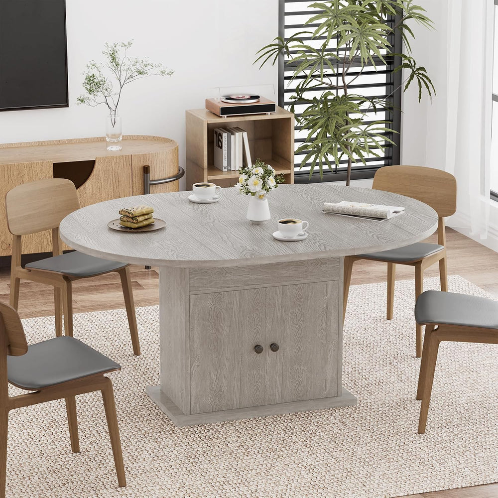 43.3in-59in Extendable Round Dining Table for 4-8, Modern Expandable Kitchen ...
