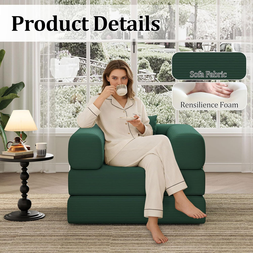 Single Couch Sofa for Small Spaces, 2-in-1 Single Sofa with Soft Corduroy Fol...