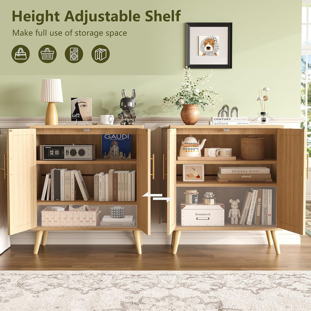 15.7"D Rattan Buffet Sideboard Cabinet with Storage, Modern Accent Cabin...