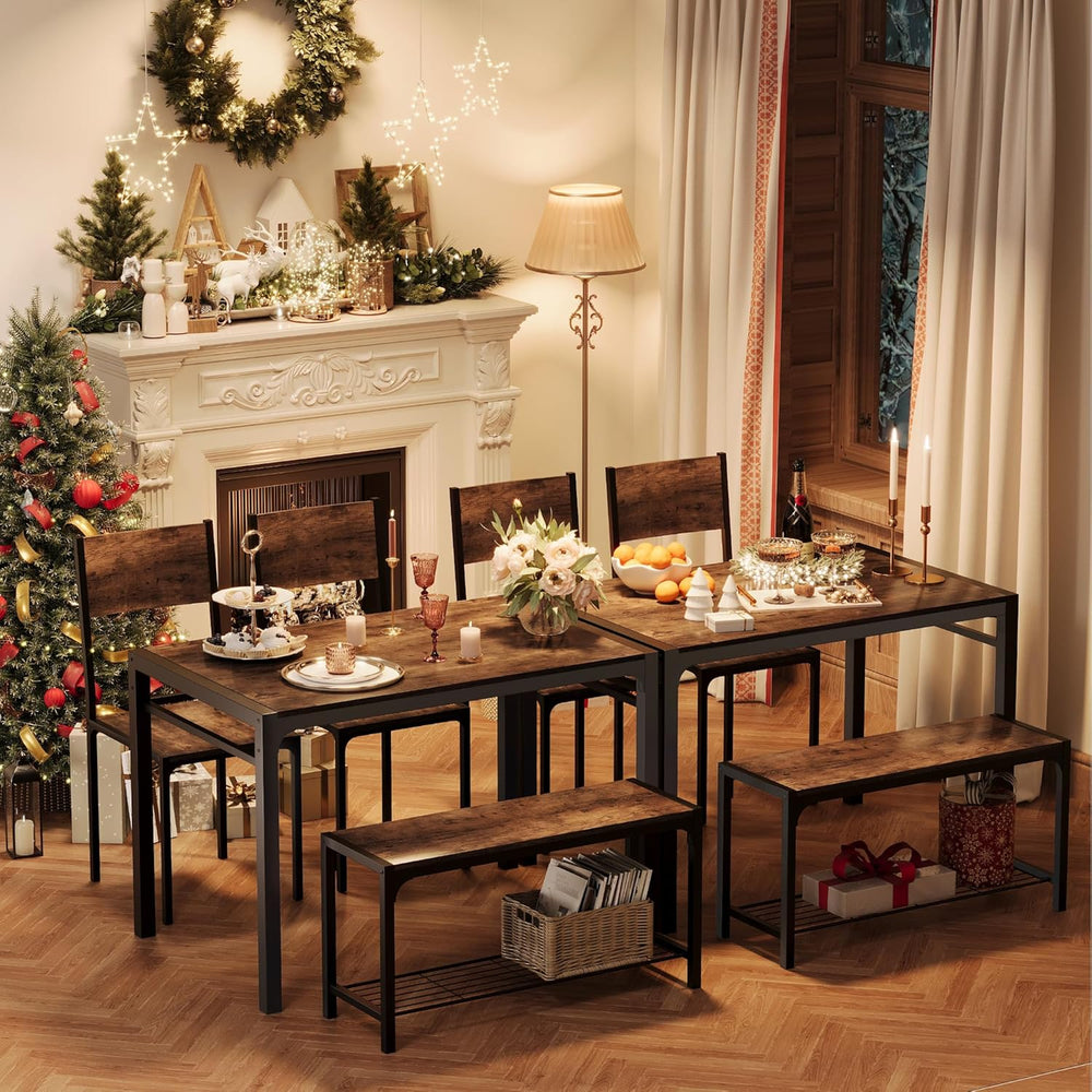 Shahoo Kitchen Table and 2 Chairs for 4 with Bench, 4 Piece Dining Sets for S...
