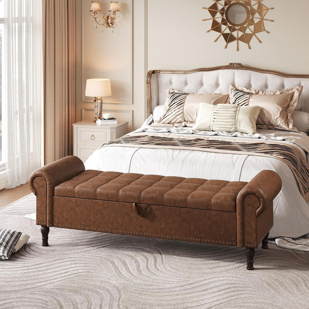 YOUDENOVA 60" Entryway Bench with Storage, PU Leather End of Bed Bench w...