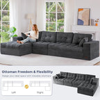 MAXYOYO 132" L Shaped Modular Sectional Sofa with Ottoman, Cloud Boneless Couch with Layered Cushion, Upholstered Sofa in a Box, Flexible Module Combination for Living Room, No Assembly, Dark Grey